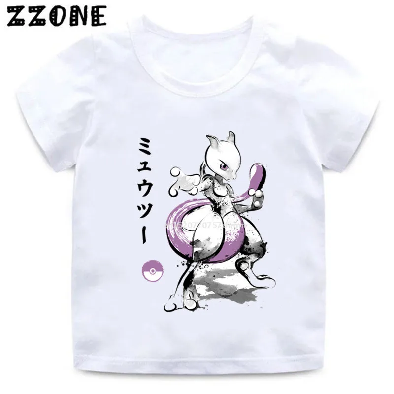 Mewtwo/футболка с принтом акварельных чернил для маленьких девочек Забавная