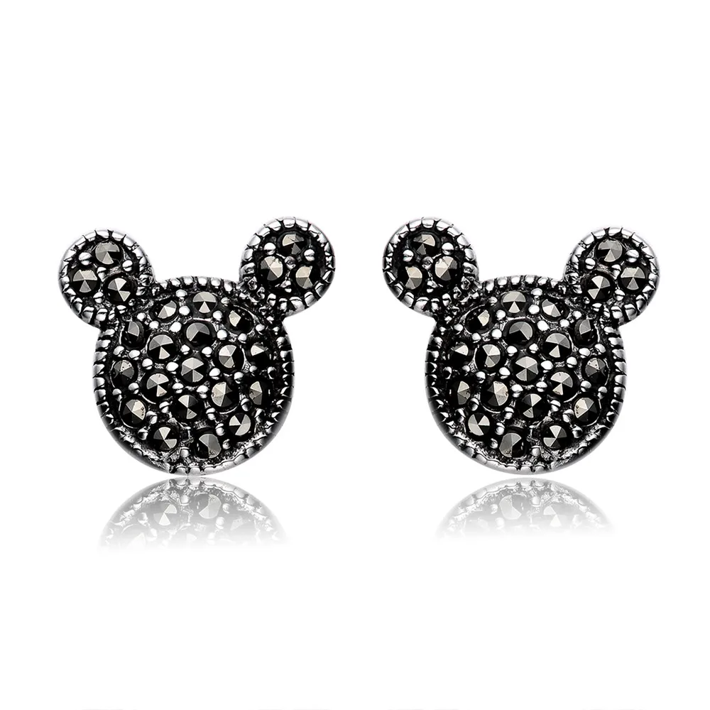 Aceworks Black Stone Earrings Authentic 925 Silver Stud Women Fashion Jewelry Mask Flip Flop Peacock Heart Shape ER1405 | Украшения и