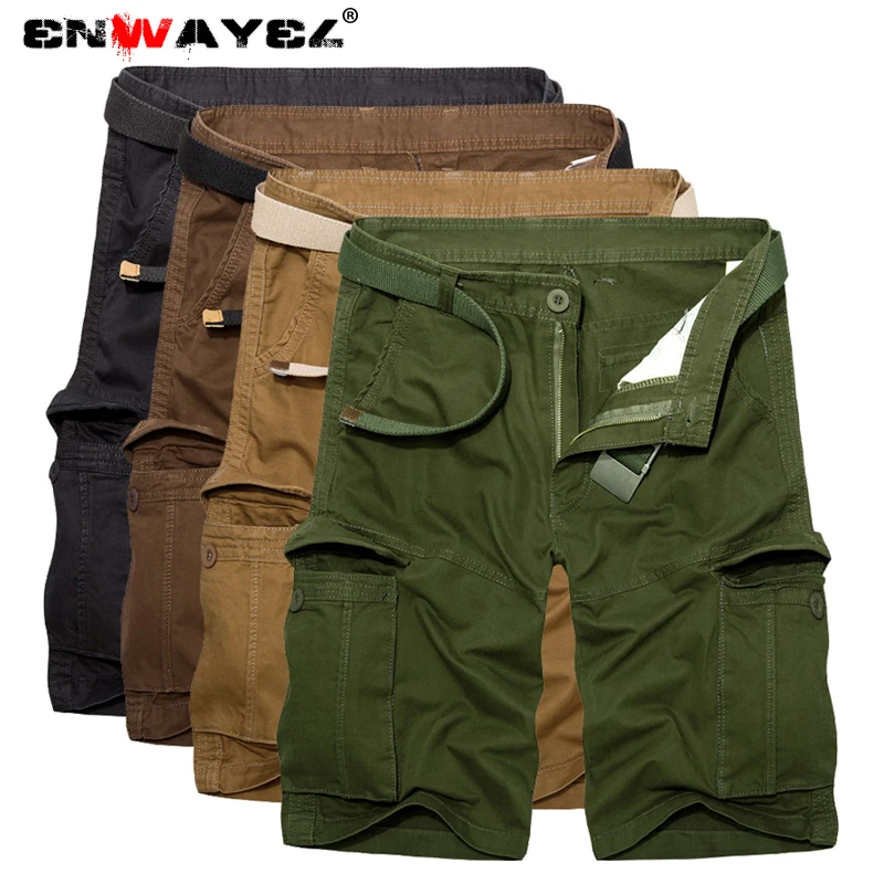 ENWAYEL Fashion Work Knee Length Male Shorts Spring Summer New Arrival Casual Straight Style Zipper Pockets K039 | Мужская одежда