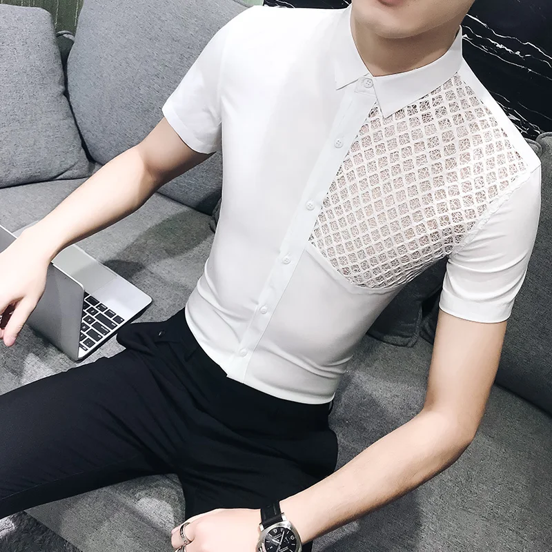 Новые мужские рубашки высокого качества с вырезами коротким рукавом Camisa Social