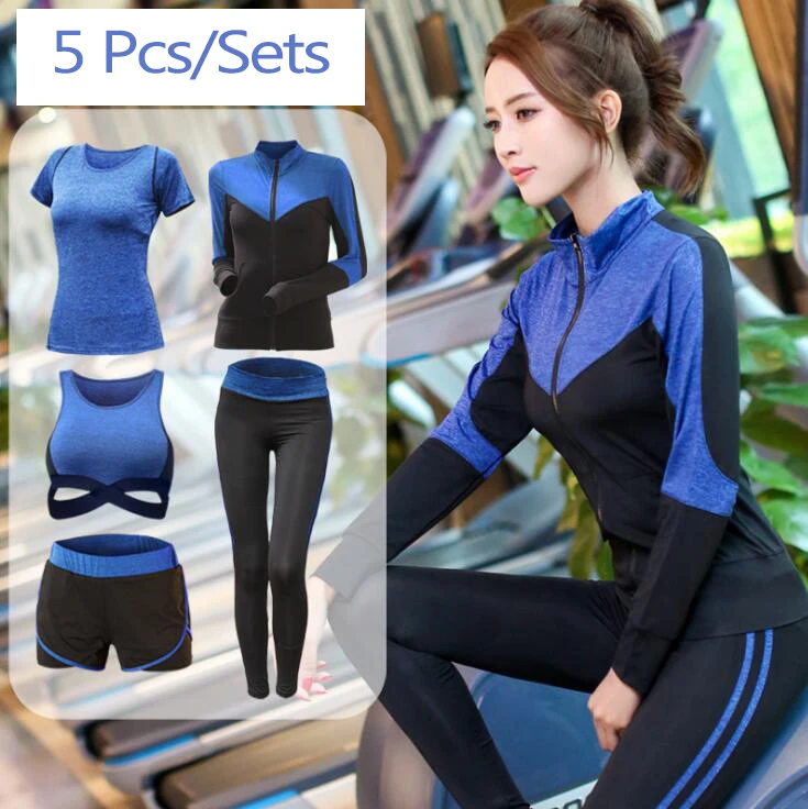 Женский спортивный костюм комплект из 5 предметов: штаны с высокой талией шорты