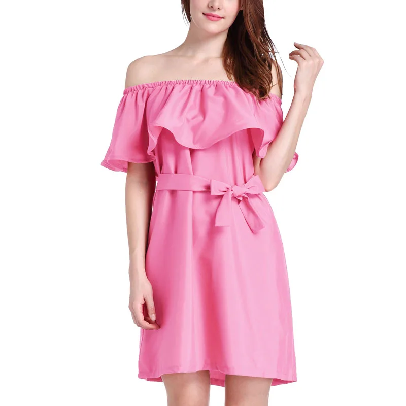 Женское летнее платье с открытыми плечами коротким рукавом | Женская одежда