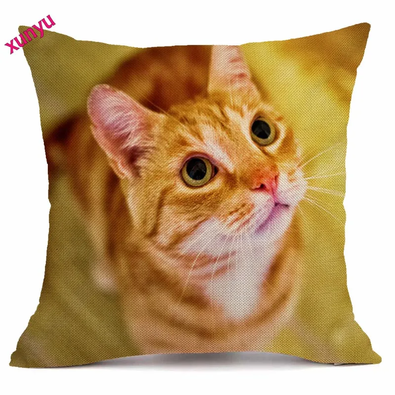 XUNYU Симпатичные желтый кот белье Наволочка диван Square Decorative Pillow крышка животный принт Чехлы 45X45 см BT001