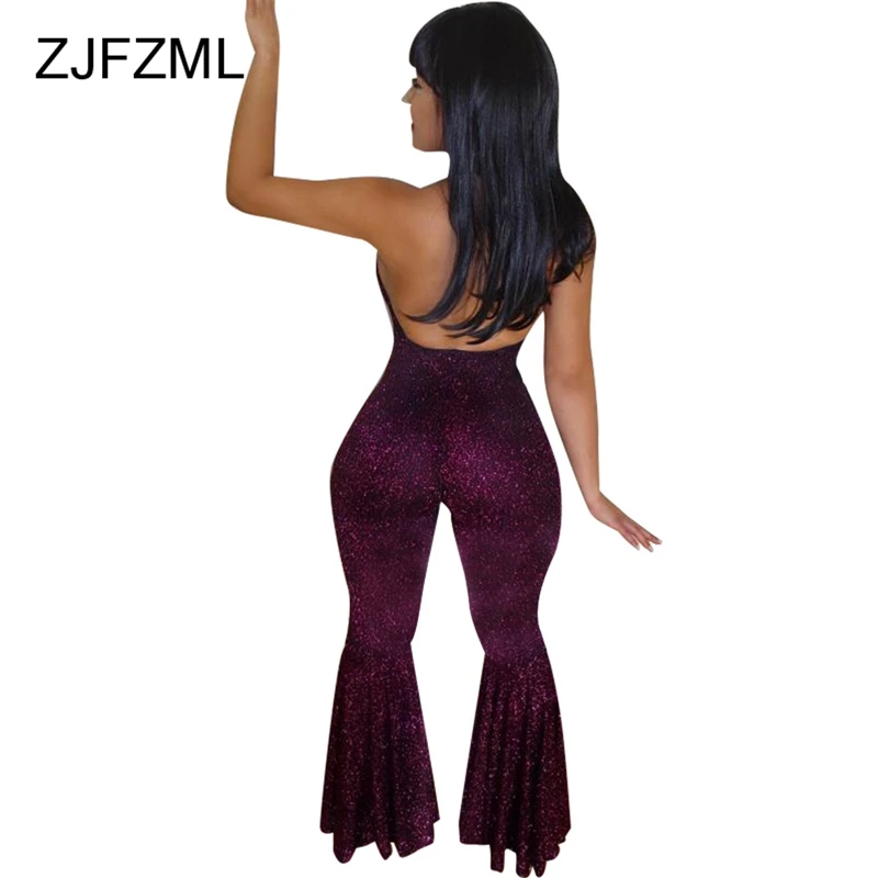 Женский вельветовый комбинезон ZJFZML с открытой спинкой и блестками облегающие