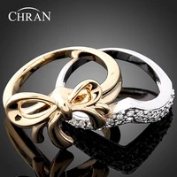 chran elegant butterfly design fashion women 2 paves band couple ring gold color crystal engagement rings set