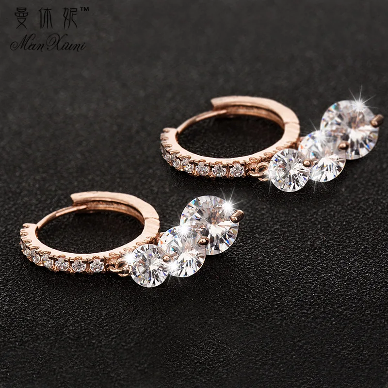 Модные романтичные круглые инкрустированные серьги кольца с цирконом для женщин