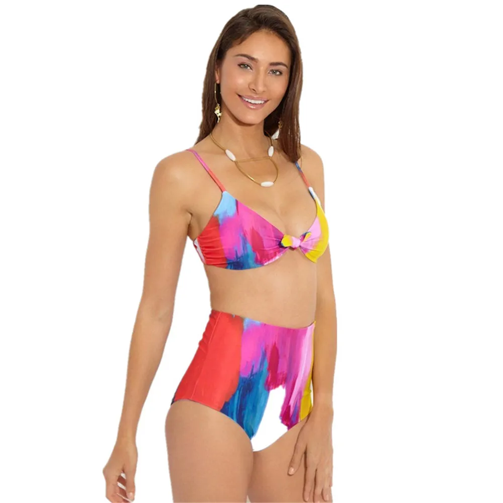 Lovely colorful bikinis sexy push up women's swimming suit bow bikini set high waist swimwear beach wear |