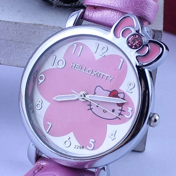 Горячая распродажа детских часов hello kitty с розовым ремешком KT cat, кварцевые часы для студенток