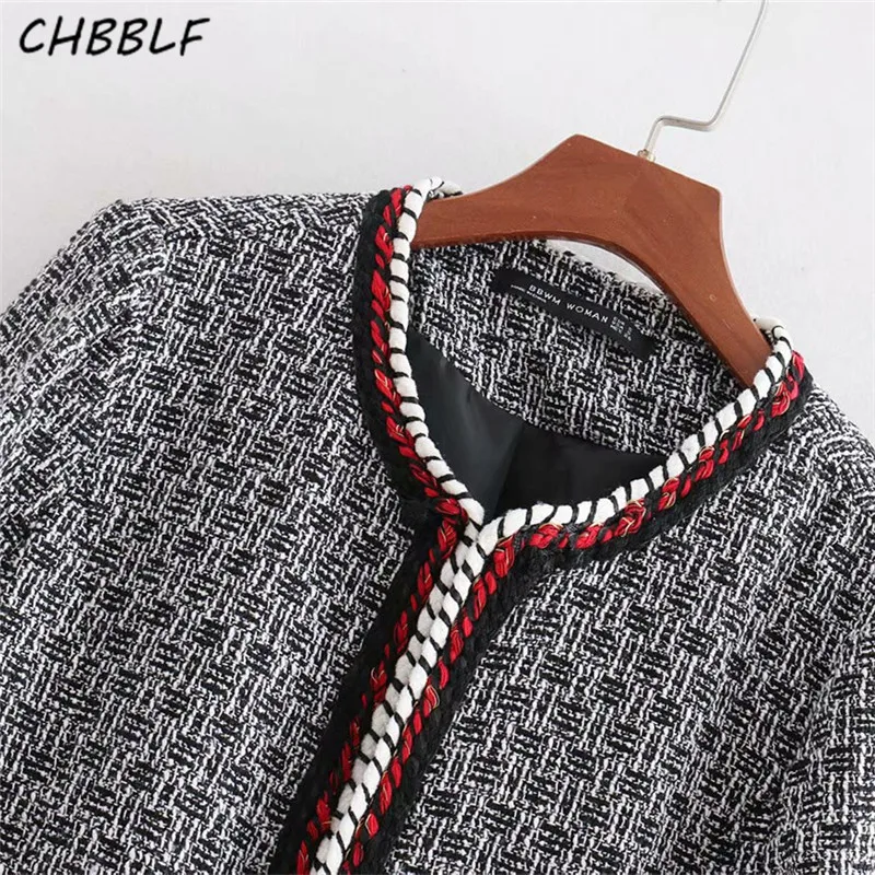 CHBBLF vintage tweed клетчатая куртка пальто кисточкой карманы украсить Длинные рукава