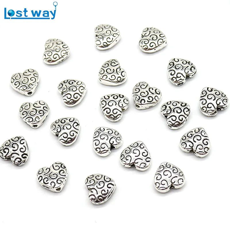 Бусины сердца с серебряным покрытием 8 мм 20 шт./лот|beads charms|metal spacerfor diy |