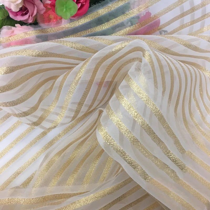 GLace 1 м/лот новая золотая линия полосатая органза ткань основной цвет ткани модная