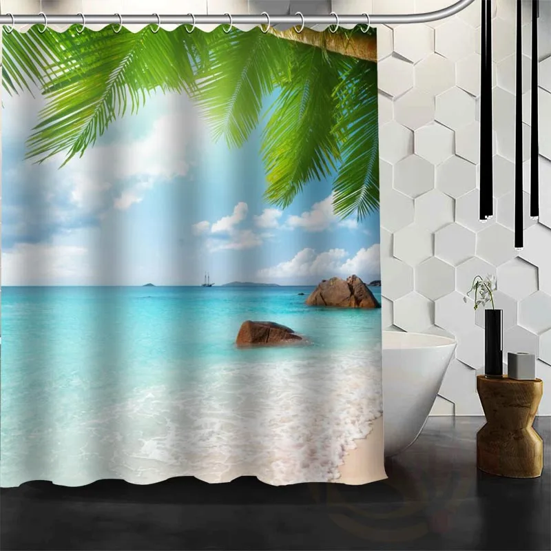 Лучшая занавеска для душа WJY #39 на заказ океан пляжа пальмы ванной