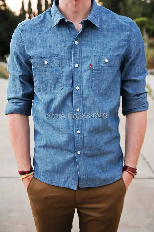 Голубая джинсовая Классическая рубашка сделанная на заказ GQ Guide To Business Casual Shirt|shirt