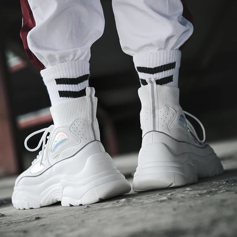 Weweya New High Top Platform Sneakers Man Glitter Sock Casual Shoes Men Unisex Dad Chunky White Butterfly Zapatos Mujer |