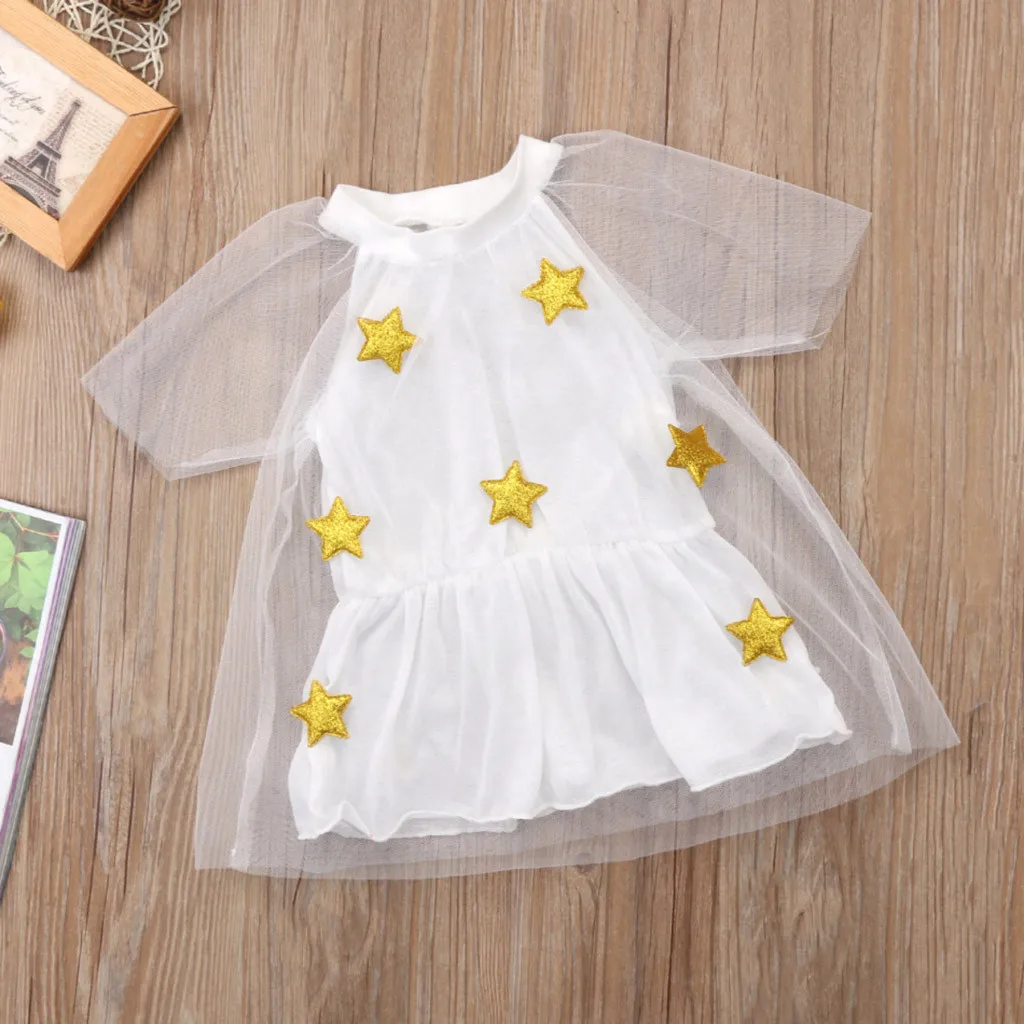 Toddler Kids Baby Girls Regular Short Sleeve Princess Sequined Stars Print Party Tulle Dress Clothes Birthday Dresses 2019 | Детская