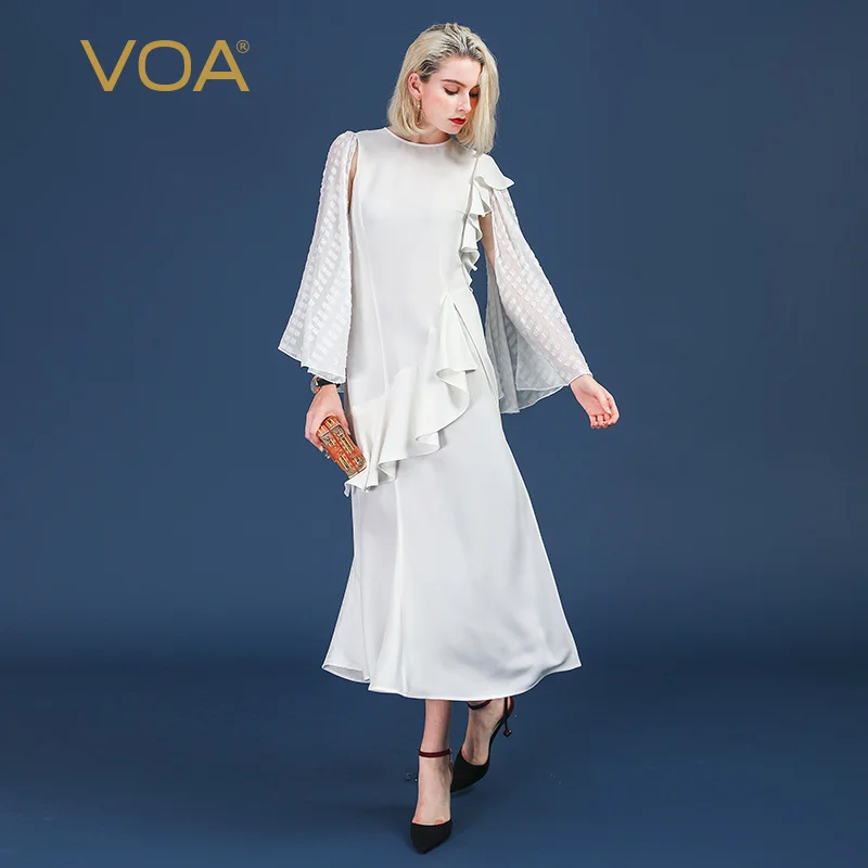 Женское платье накидка VOA Белое Облегающее Платье из тяжелого шелка с поясом