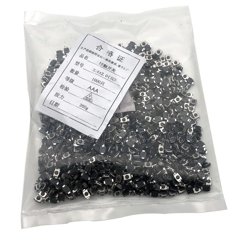 100 шт./лот 3*4*2 мм сенсорный выключатель SMD 2pin micro/key switch 3x4x2 вертикальный |