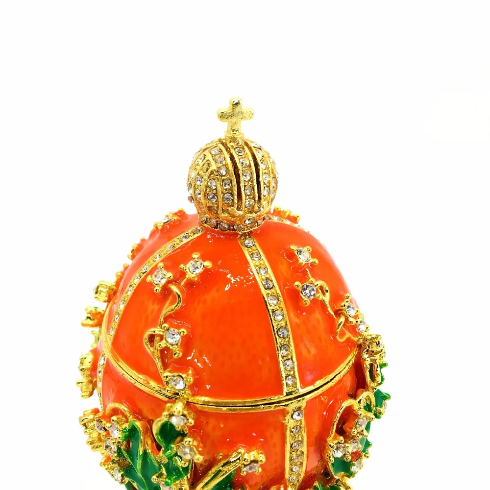 

QIFU Orange Easter Faberge Egg Jewelry Trinket Box Decor