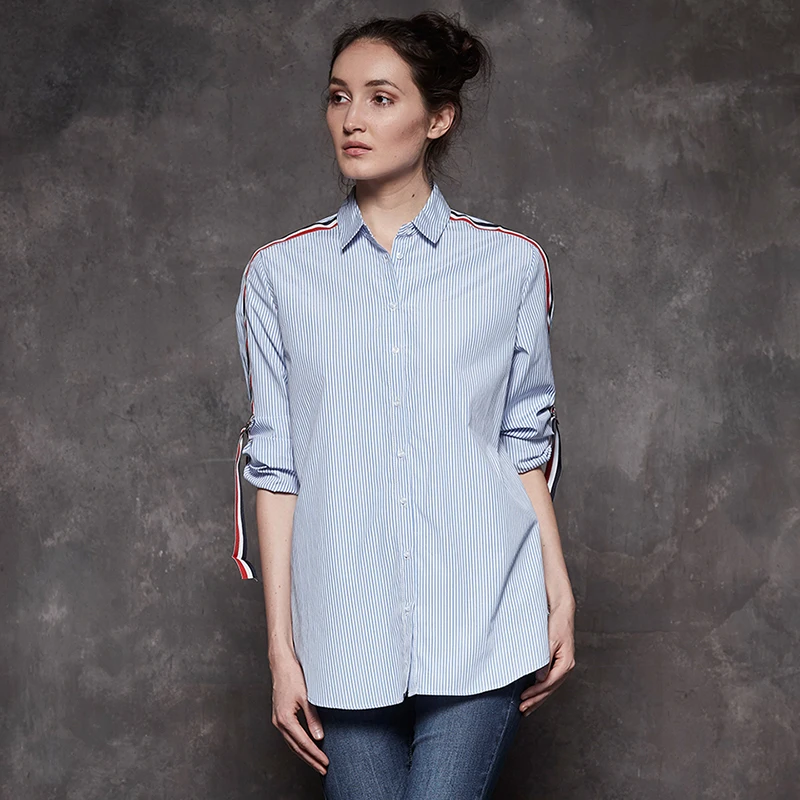 Женская Повседневная рубашка в полоску с длинным рукавом и отложным воротником