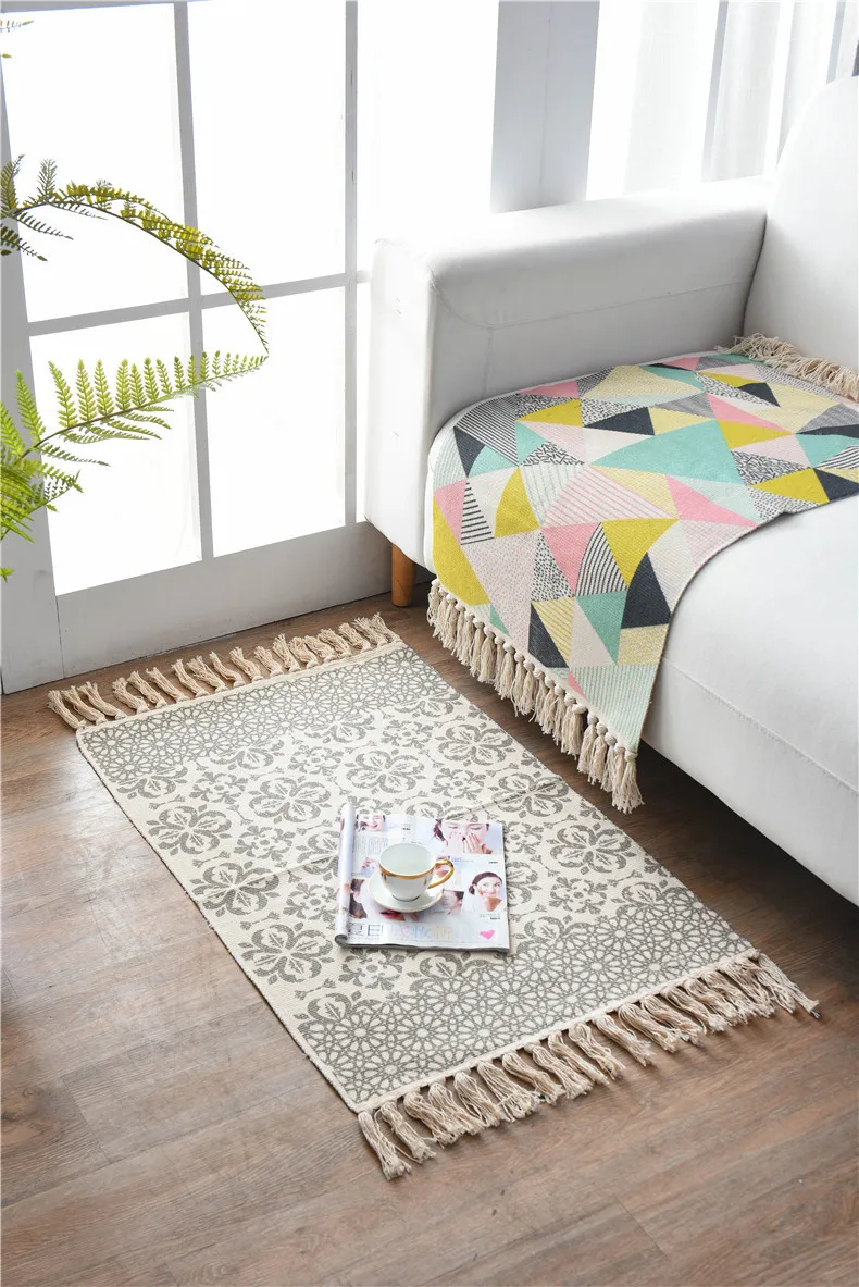 Morroco Carpet For Living Room Bedroom Rug Cotton Tassels Sofa Dyed Table Ruuner Bedspread Tapestry Home Decoration 60X90cm size
