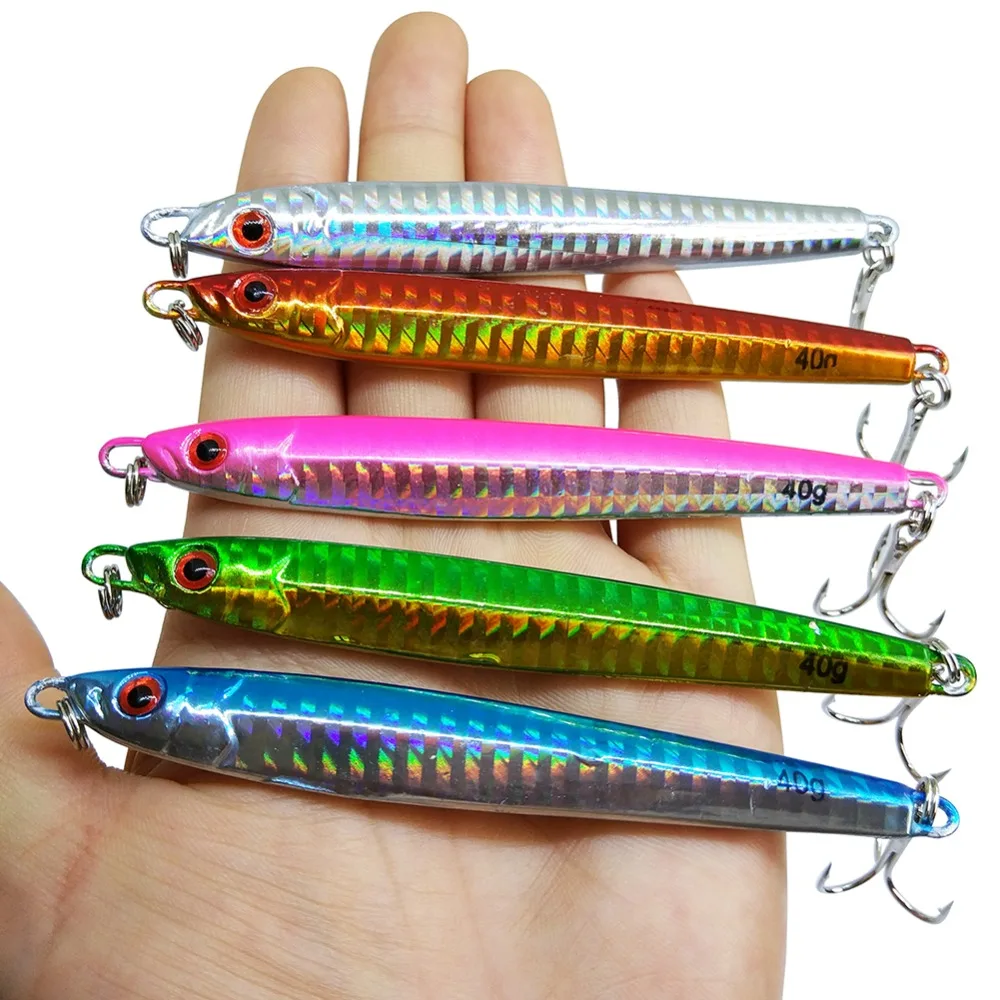 5-pieces Metal Jig 40g Hard Baits Jigging Spoon with Treble Hook Saltwater Fishing Lure Casting Trolling Jigs | Спорт и развлечения