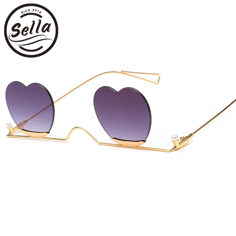 

Sella 2019 New Arrival Unique Rimless Heart Shape Sunglasses Sexy Women Metal Frame Red Purple Lens Ins Hot Summer Shade Eyewear