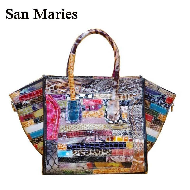 Знаменитая Роскошная Брендовая женская кожаная сумка-тоут со змеиным узором