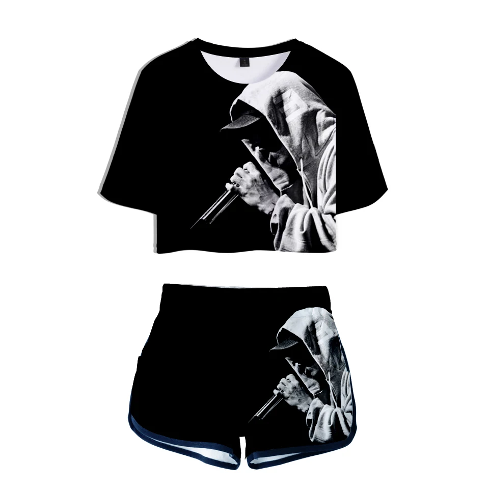 Женские комплекты EMINEM IFashion с 3D принтом шорты и футболки укороченные топы в стиле