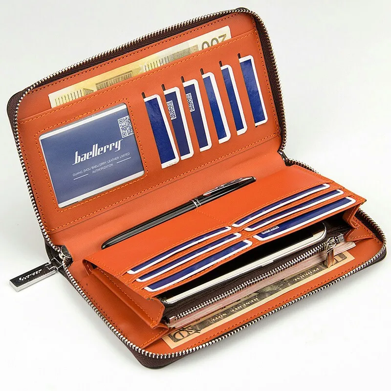 Кошелек Baellerry мужской вместительный кожаный коричневый на молнии | Багаж и сумки