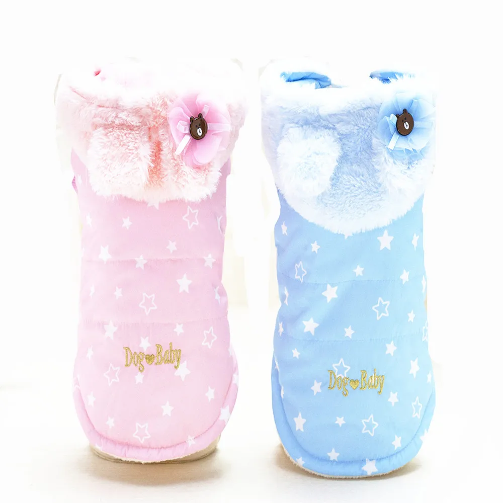 Pet Dog Clothes Winter Blue Pink Dog's Coats and Jackets Cute Cotton Hoodie clothing for puppy dog chihuahua yorkshire | Дом и сад