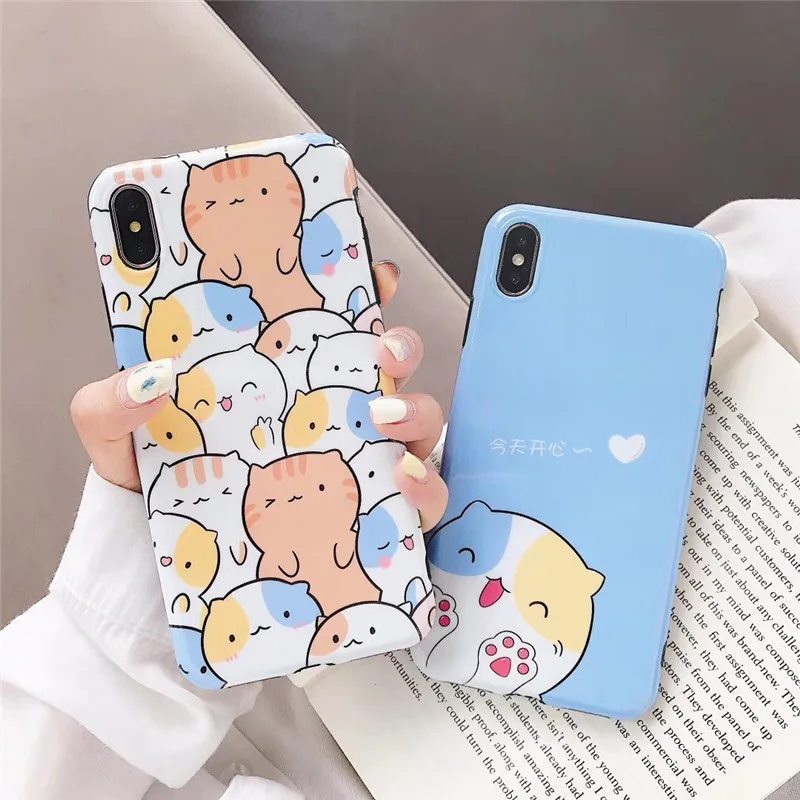 LANCHE Soft Silicone Coque Phone Case For iPhone 7 X XR XS Max Cute Cat Cartoon Cover Funda 6 6s 8 Plus |