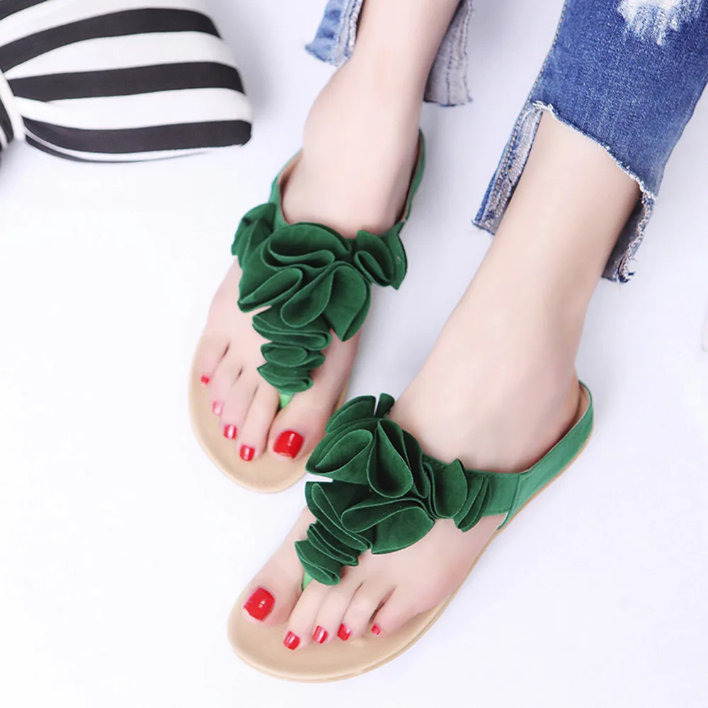 2020 Women Flower Slippers Summer Beach Casual Shoes Flip Flops Flat Heel Slipper Lady Pretty Floral slides Bohe Footwear | Обувь