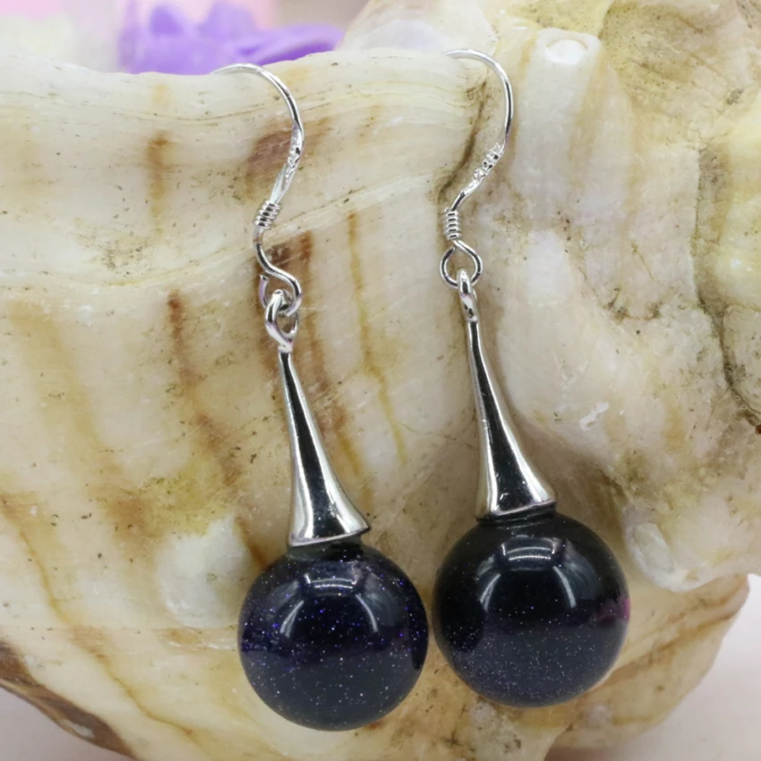 Женские круглые серьги с голубым песком 12 мм очаровывают из натурального камня