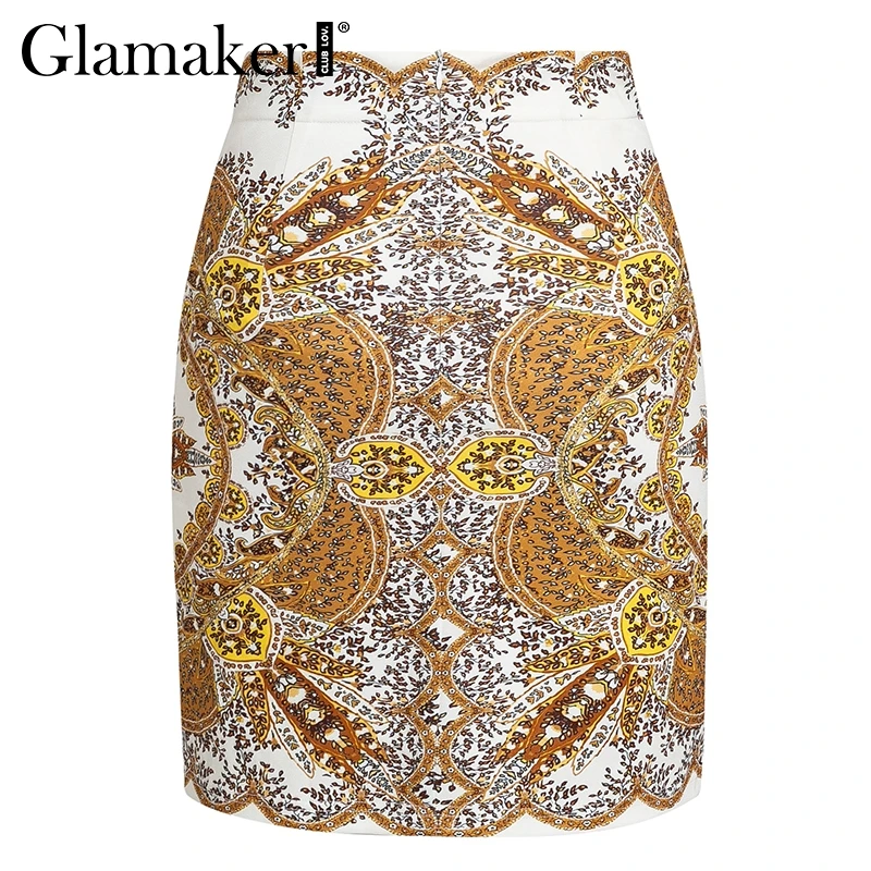 Glamaker, с принтом пейсли, сексуальная, высокая талия, элегантная юбка, для женщин, бодикон, линия, бохо, юбка, женская, летняя, золотая, ретро, мини юбка, низ