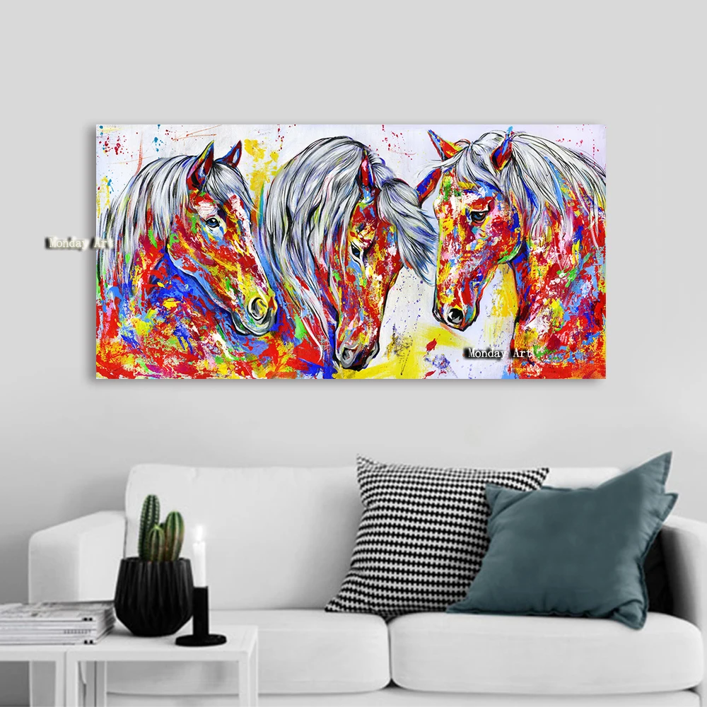 Настенная живопись на холсте 100% животное ручной работы картина из трех искусств