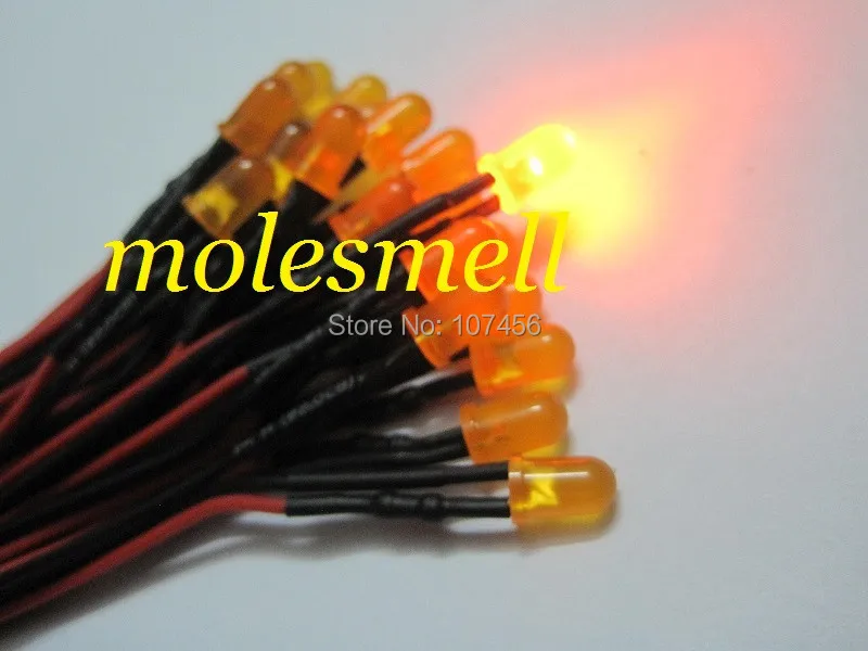 Free shipping 500pcs 5mm 5v diffused orange LED Lamp Light Set Pre-Wired 5mm 5V DC Wired