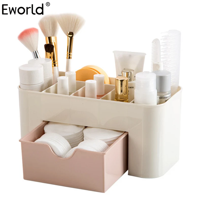 Eworld, многосеточная коробка для хранения косметики, ящик, прозрачный пластик, офисный стол, Кисть для макияжа, губная помада, коробки для хранения