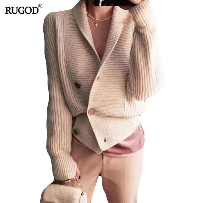 

RUGOD 2021 Autumn Winter Women Knitted Sweaters Female Cardigans Top Quality Knitted Coat Sweater Casual Loose Apricot Cardigan