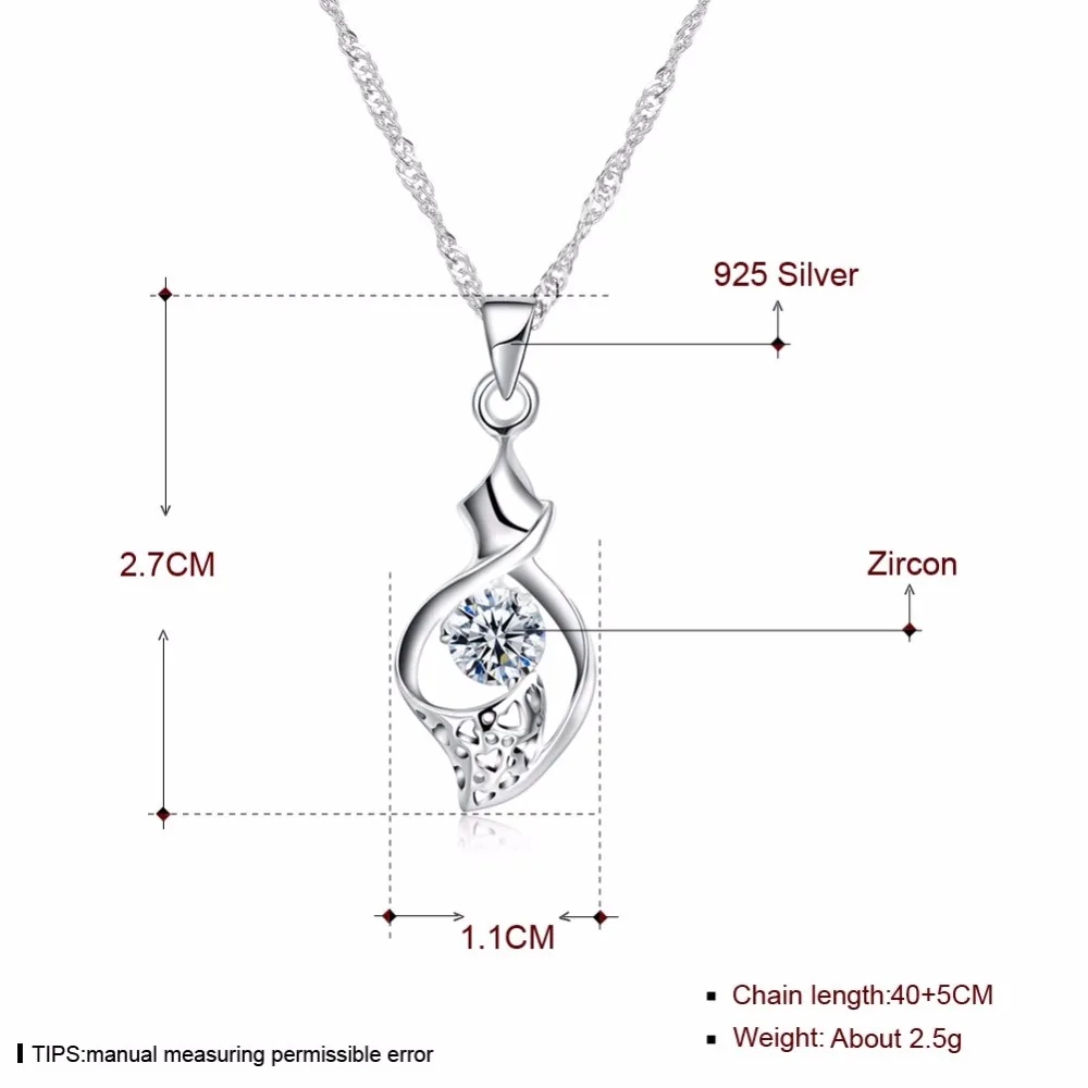 Flower Cubic Zirconia Pendant Necklace Geometric Plant Crystal Sterling Silver Chain Fashion Jewelry Women Accessories | Украшения и
