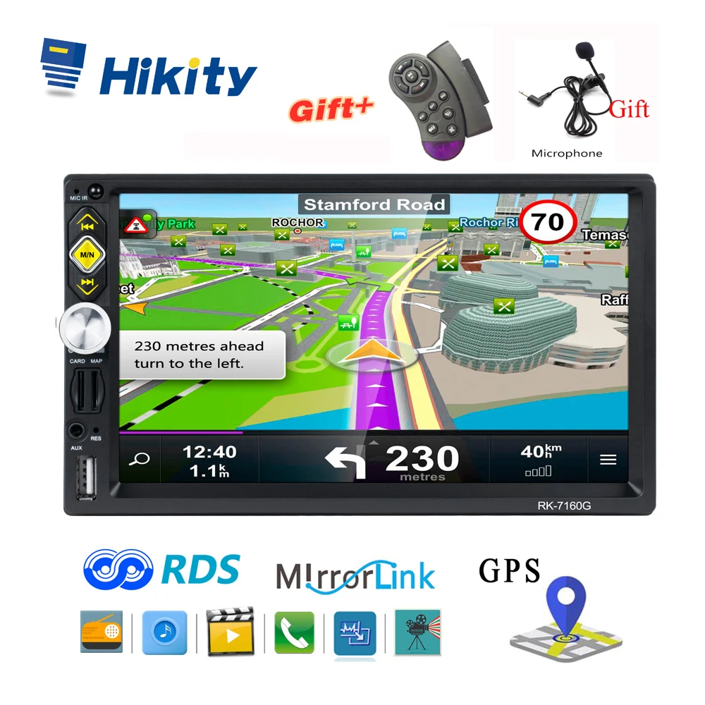 Hikity 2 din GPS Автомагнитола " HD RDS Автомобильная стерео IOS/Android зеркальная связь рулевое колесо управление Поддержка Micphone камера заднего вида