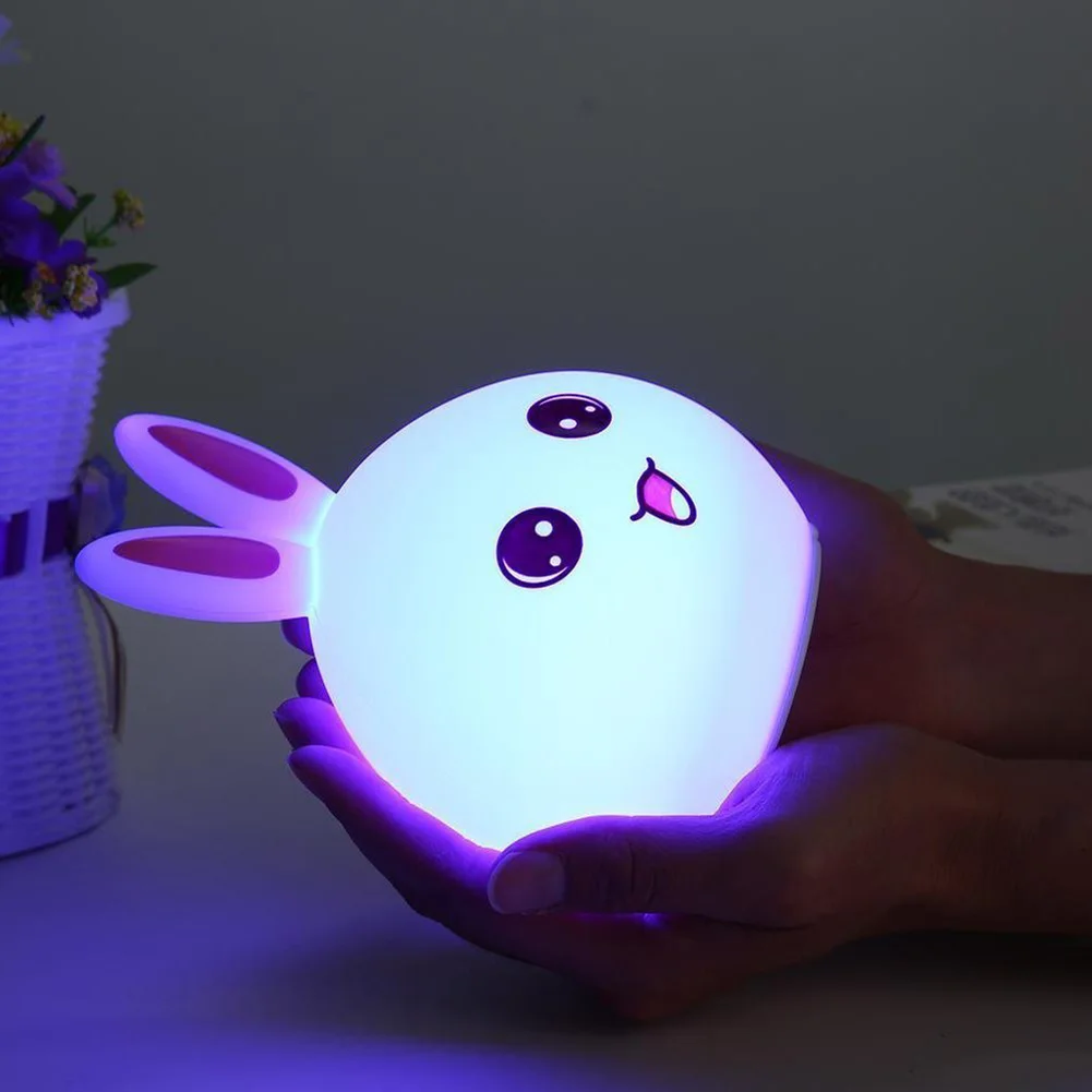 

Colorful Lovely Bunny LED Night Light Animal Light USB Rechargeable Silicone Soft Cartoon Children Night Lamp Bedroom Light