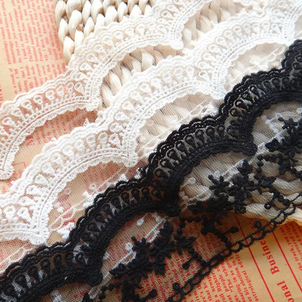 

Wholesale 7.5cm, 3inch White/Beige/Black Cotton Lace Trim Retro Embroidered Lace Fabric 3yards/lot Z674
