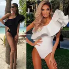 Женское сексуальное боди на одно плечо с оборками, купальный костюм, комбинезон, Цельный Монокини, купальный костюм, пляжная одежда
