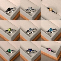 new multicolor women rings with round crystal stones silver color jewelry ring wedding party engagement gift wholesale