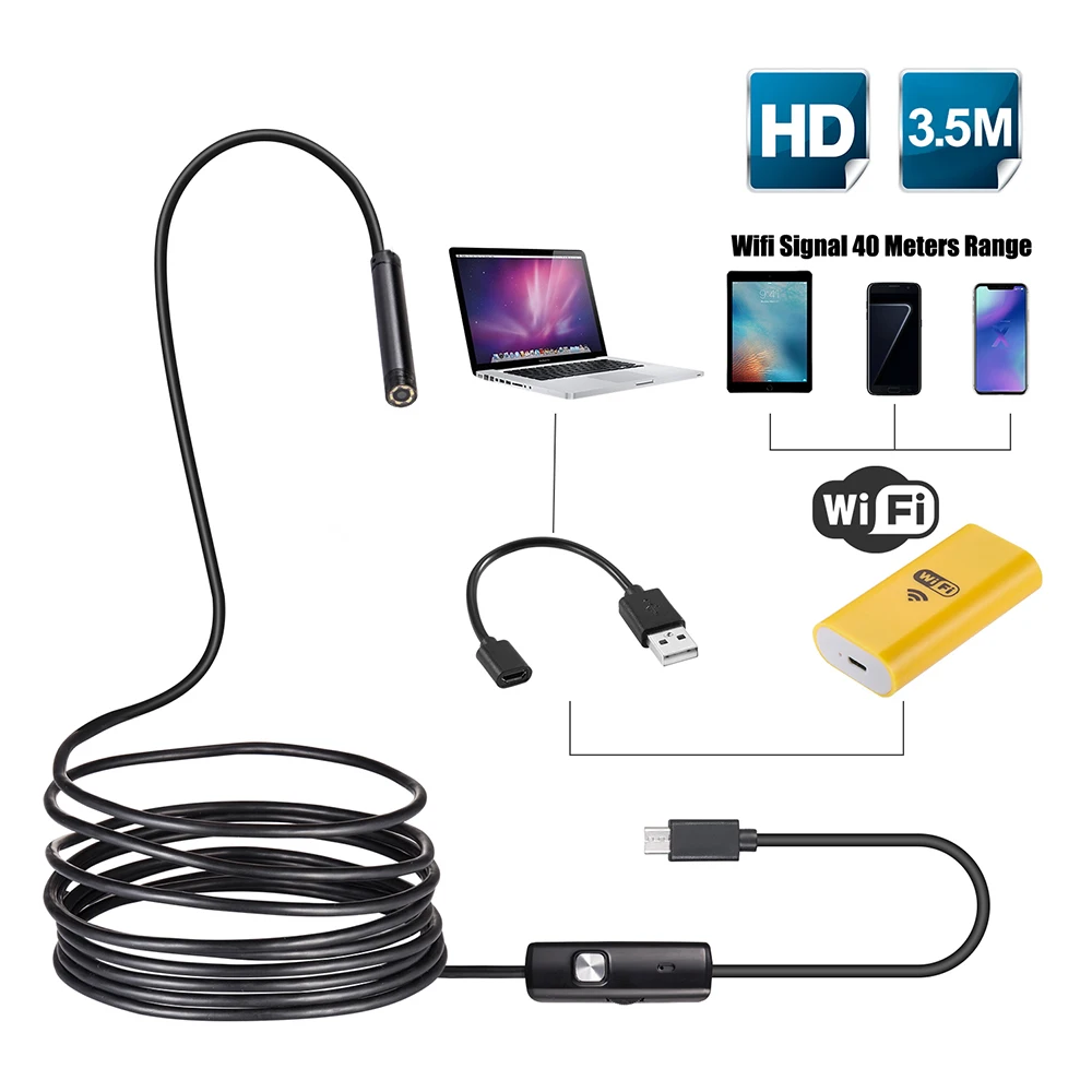 720P IOS Wifi эндоскоп 8 мм объектив 6 LED беспроводной водонепроницаемый Android осмотр