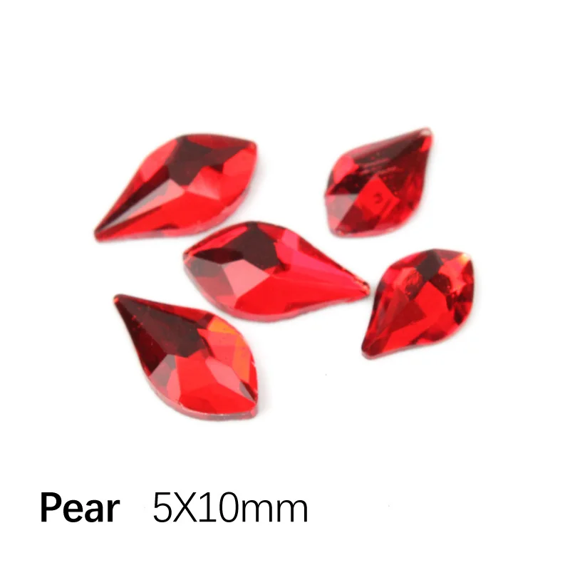 Pear 5X10mm Новинка! Стразы с плоской задней частью, красные кристаллы, 16 видов стилей камешки для дизайна ногтей для 3D ногтей, художественное индивидуальное украшение - Цвет: Pear 5X10mm