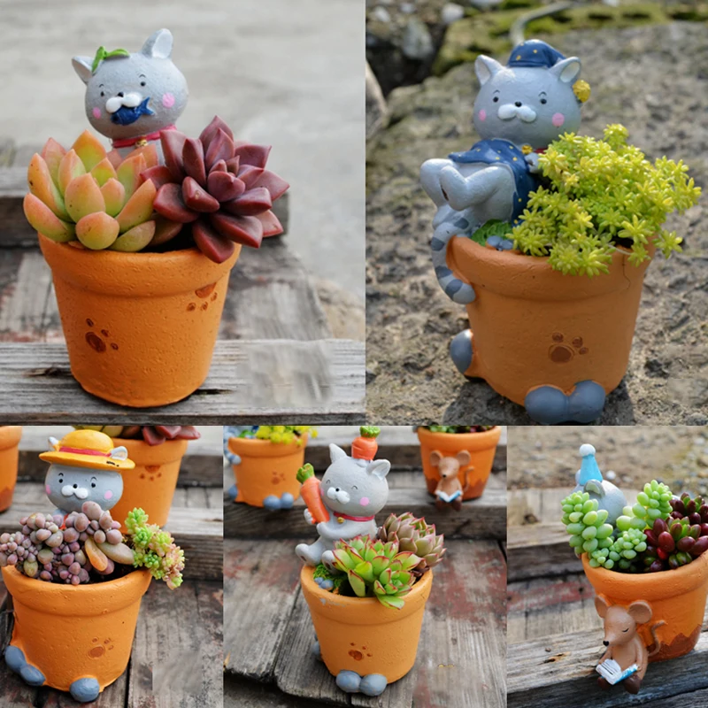 Набор из 5 маленьких цветочных горшков в виде кошки смолы женский цветочный