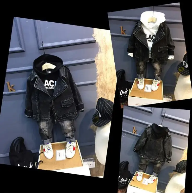 Children's Autumn Winter Clothing Set Cute Boys Denim Jacket + Hoodie Jeans 3pcs Suit Clothes 2-7years |