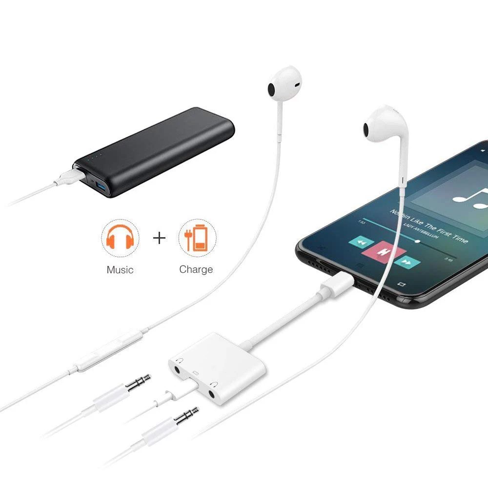 VRURC аудио Зарядное устройство адаптер для Apple Lightning to 3 5 мм двойной наушников iPhone X 8