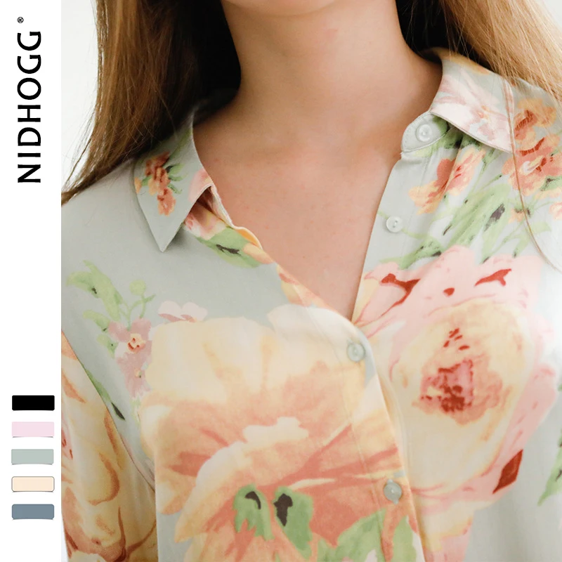 

Autumn Korean Lapel Front Button Long Sleeve Pajamas for Women Flower Printing Sleepwear Loungewear Pyjamas 2-piece Home Suit